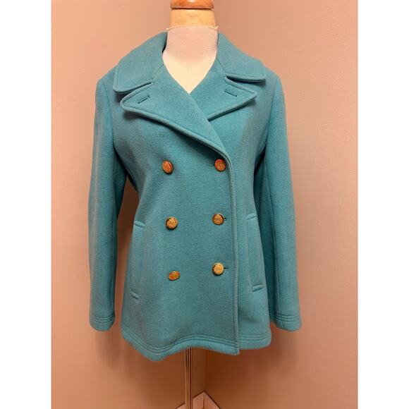 J. Crew Wool Stadium Cloth by Nello Gori Majesty Peacoat Turquoise Aqua Sz 12 P - Picture 2 of 9